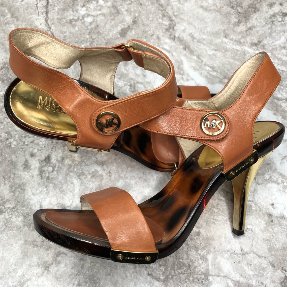 Michael Kors Lani tortoise shell lucite gold heel